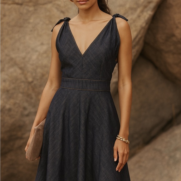 Derek Lam Dark Blue V-Neck Mini Dress - Picture 3 of 5